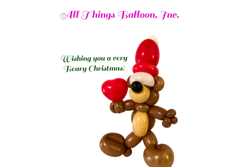 a bear balloon with text that says "wishing you a beary Christmas!